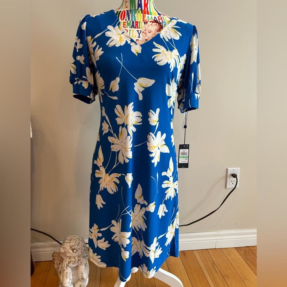 NWT Tommy Hilfiger blue floral print dress.